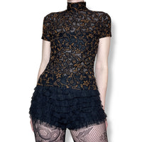 vintage sheer gothic floral mock neck top (m)