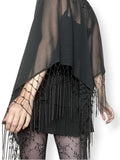 sheer embroidered fringe poncho (os)