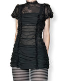 sheer lace ruched micro mini dress / tunic top (s-m)