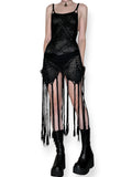 gothic open knit crochet fringe dress (m-xl)