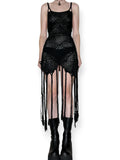 gothic open knit crochet fringe dress (m-xl)