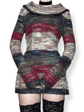 autumn striped cowl neck micro mini sweater dress / tunic (m-l)