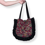 paisley corduroy patchwork frilly tote