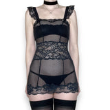 goth nymph sheer lace slip dress (l)