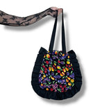 gloomy fruits quilted drawstring tote bag