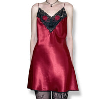 vintage blood red rose satin slip dress (m-l)