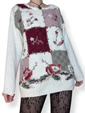 vintage hand knit floral patchwork grandma sweater (l)