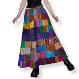 y2k silk patchwork maxi skirt (m)