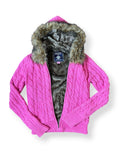 rare y2k vs pink cable knit fur lined hoodie (s)