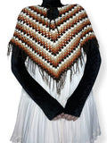 y2k does 70s fall crochet fringe poncho (xs-s)