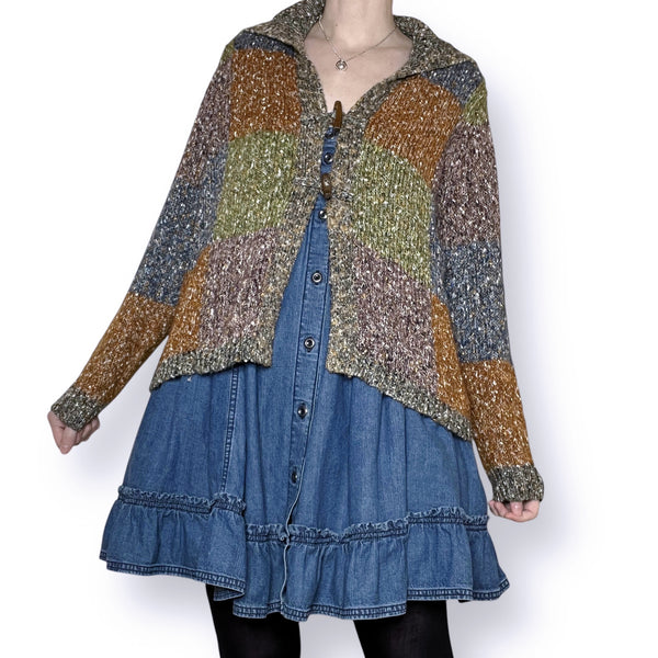 vintage earthy patchwork cardigan (l-xl)