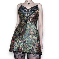 vintage dark forest satin slip dress (s-m)