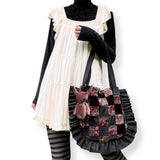 paisley corduroy patchwork frilly tote