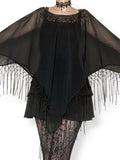 sheer embroidered fringe poncho (os)