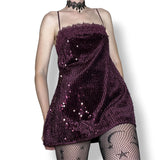 plum velvet sequin babydoll slip dress (s)
