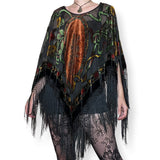 silk velvet burnout fringe poncho (os)
