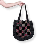 paisley corduroy patchwork frilly tote