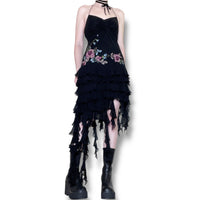 evil pixie y2k silk ruffle dress (s)
