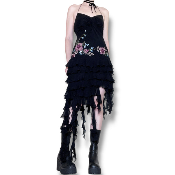 evil pixie y2k silk ruffle dress (s)