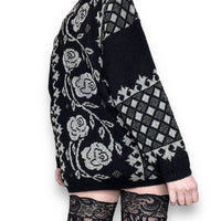 vintage gothic silver rose sweater (xs-m)