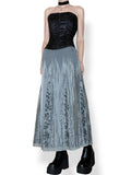 y2k silver embroidered whimsigoth maxi skirt / dress (os)