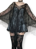 sheer netted floral fringe poncho (os)