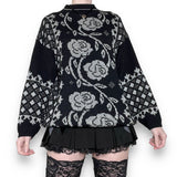 vintage gothic silver rose sweater (xs-m)