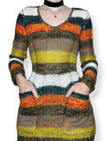 y2k autumn striped mini sweater dress (l)