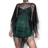 y2k black rose netted poncho (os)