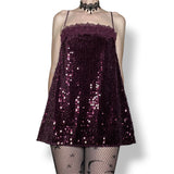 plum velvet sequin babydoll slip dress (s)