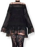 crochet knit fringe sweater (s-m)
