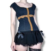 y2k denim milkmaid top (m-l)