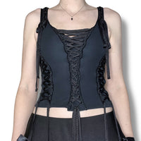 y2k vampy goth corset laced top (xs)