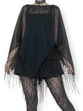 sheer embroidered fringe poncho (os)