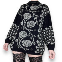 vintage gothic silver rose sweater (xs-m)