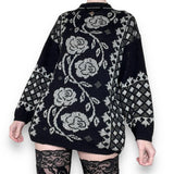 vintage gothic silver rose sweater (xs-m)
