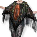silk velvet burnout fringe poncho (os)