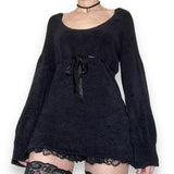 vintage black fuzzy babydoll sweater (l)