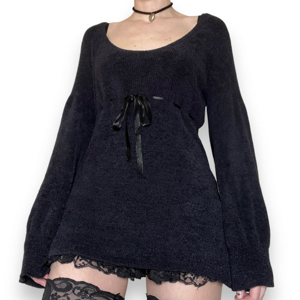 vintage black fuzzy babydoll sweater (l)
