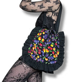 gloomy fruits quilted drawstring tote bag