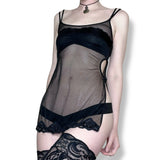 y2k sheer mesh cutout micro mini slip (xs)