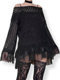 crochet knit fringe sweater (s-m)