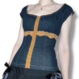 y2k denim milkmaid top (m-l)