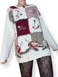 vintage hand knit floral patchwork grandma sweater (l)