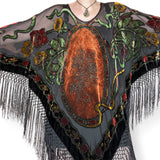 silk velvet burnout fringe poncho (os)