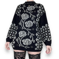 vintage gothic silver rose sweater (xs-m)