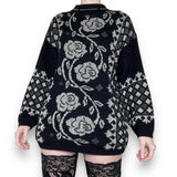 vintage gothic silver rose sweater (xs-m)
