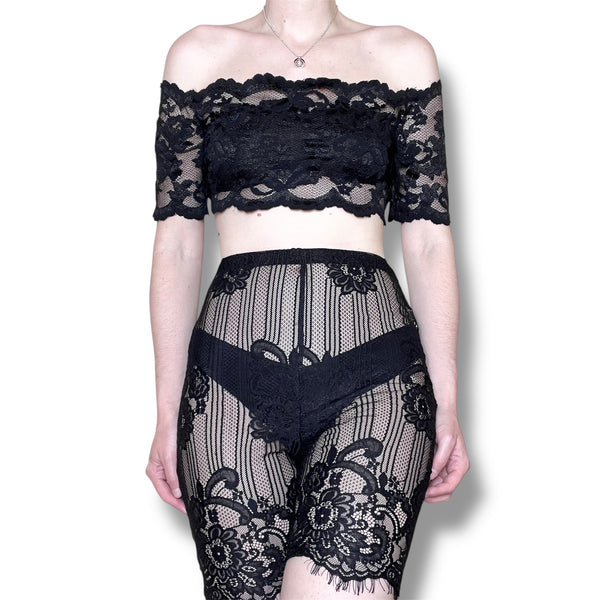y2k off the shoulder lace top (m)