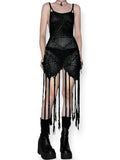 gothic open knit crochet fringe dress (m-xl)