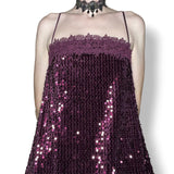 plum velvet sequin babydoll slip dress (s)